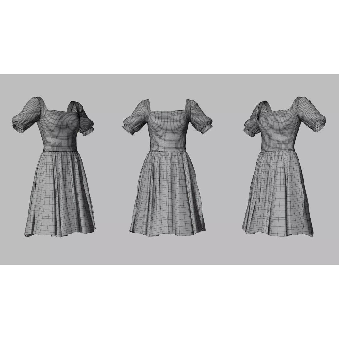 Indigo Velvet Dress 3D Model – Low Poly Game Asset, PBR Textures - View 9