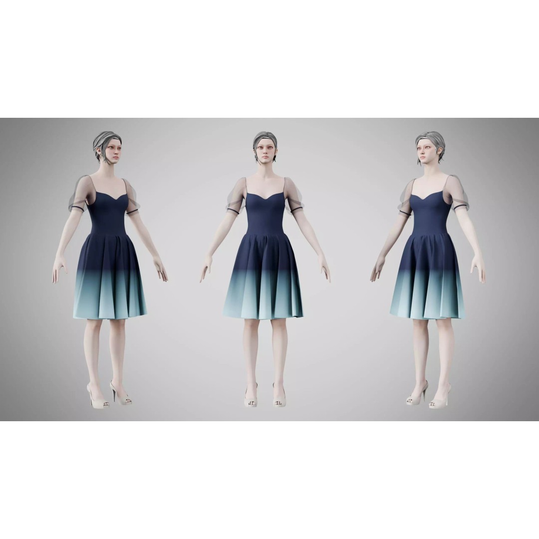 Yankees Blue Dress 3D Model – Low Poly Game Asset, FBX, PBR - View 2