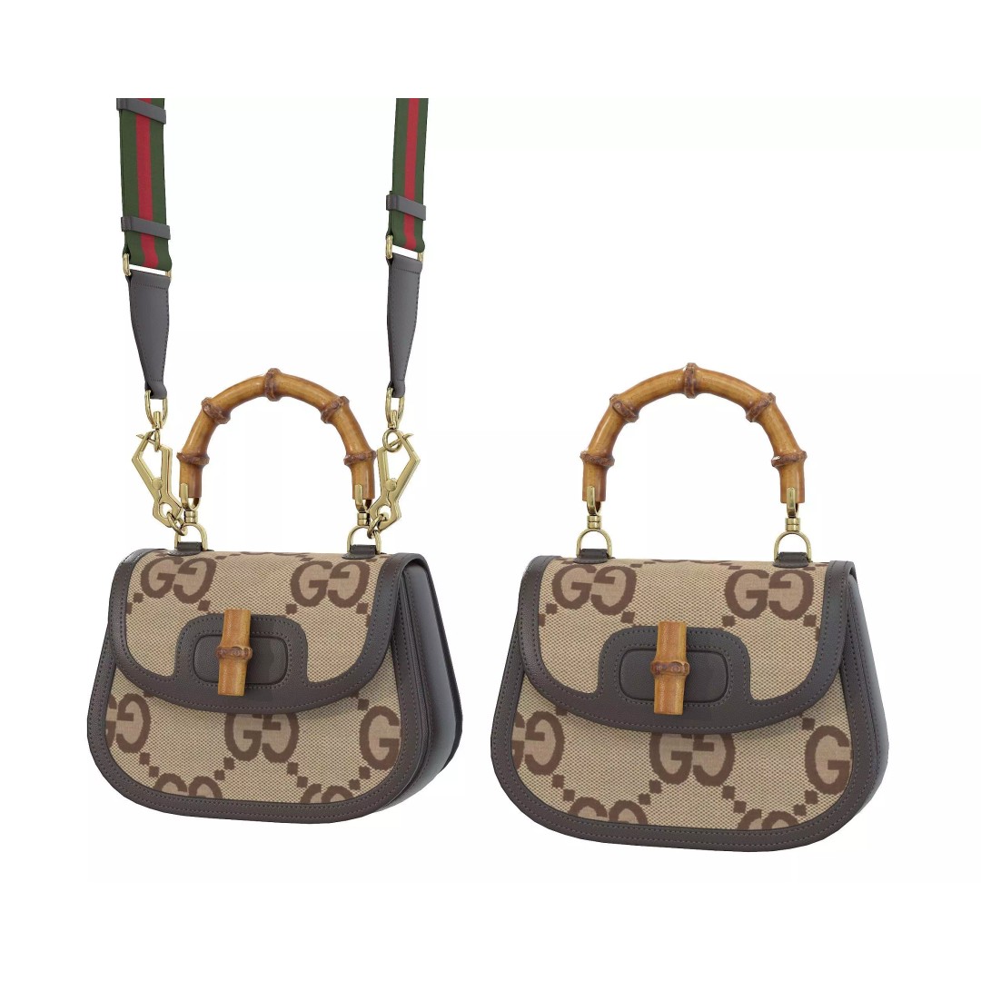 Gucci Bamboo 1947 Jumbo GG Small Bag 3D Model – Low Poly Game Asset, FBX - View 2