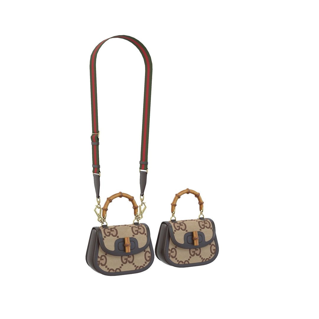 Gucci Bamboo 1947 Jumbo GG Small Bag 3D Model – Low Poly Game Asset, FBX - View 3