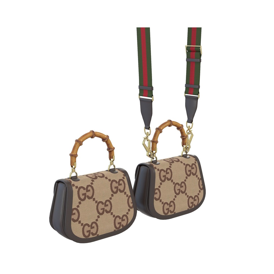 Gucci Bamboo 1947 Jumbo GG Small Bag 3D Model – Low Poly Game Asset, FBX - View 4