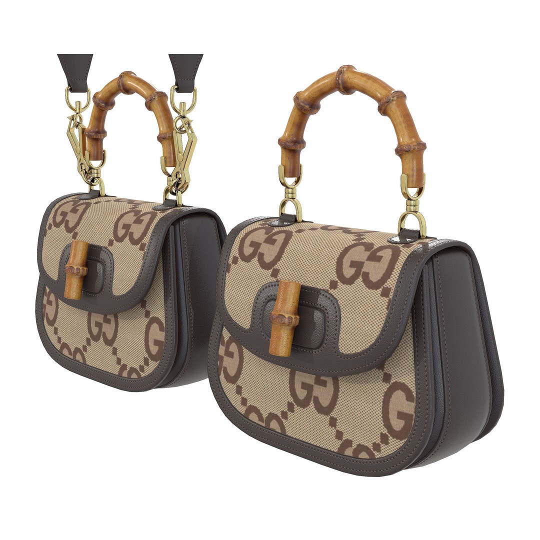 Gucci Bamboo 1947 Jumbo GG Small Bag 3D Model – Low Poly Game Asset, FBX - View 5