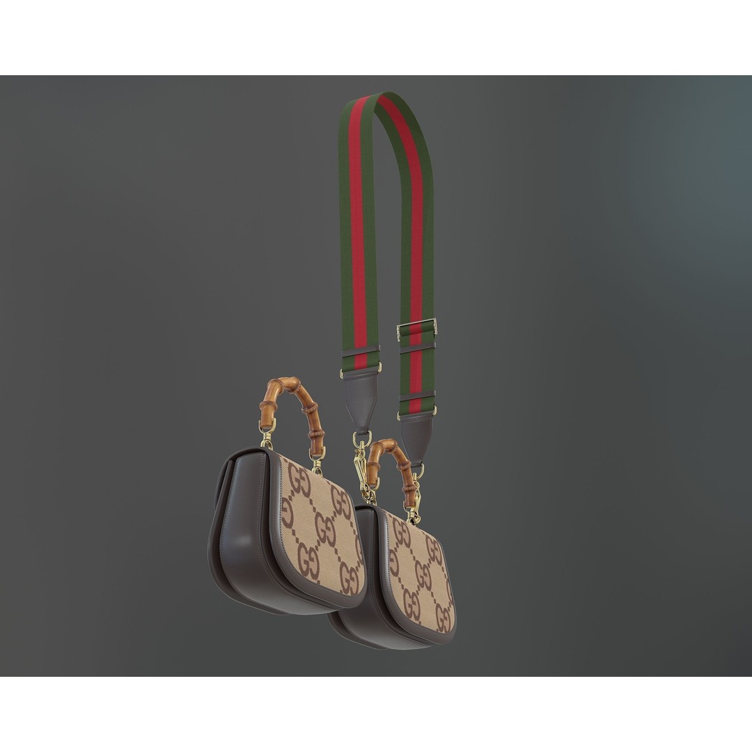Gucci Bamboo 1947 Jumbo GG Small Bag 3D Model – Low Poly Game Asset, FBX - View 6