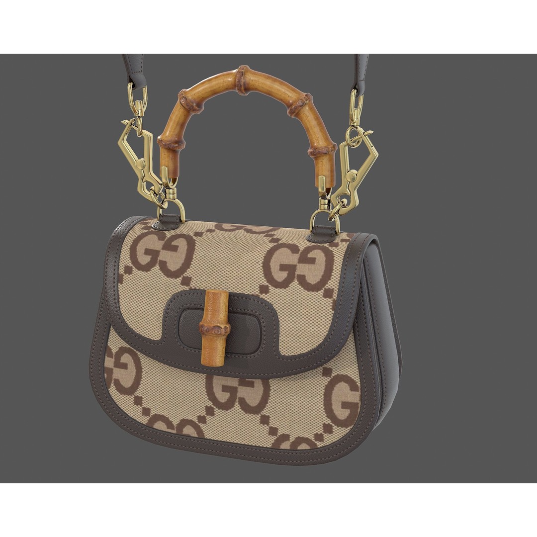 Gucci Bamboo 1947 Jumbo GG Small Bag 3D Model – Low Poly Game Asset, FBX - View 7