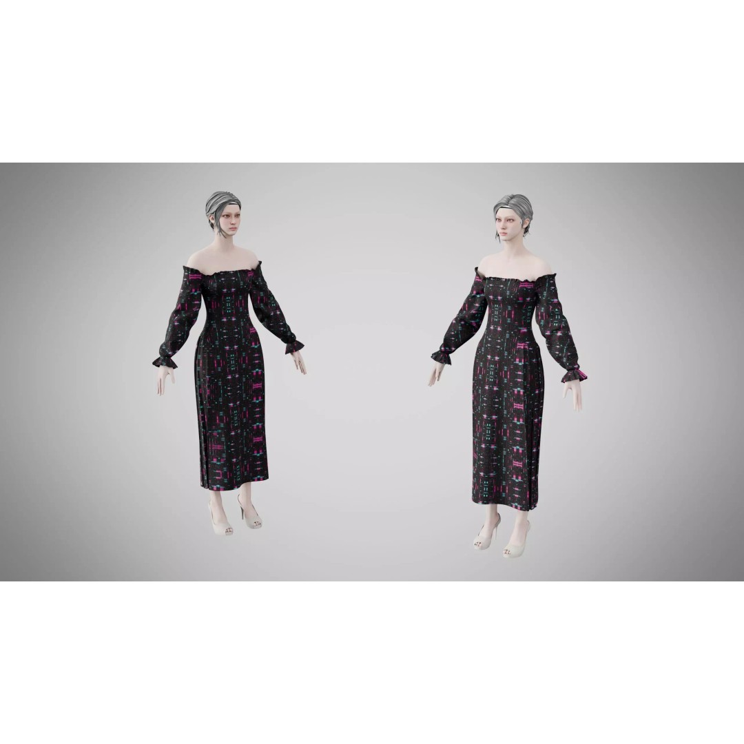 Dress 3D Model – Neon Glitch Style, Low Poly Game Asset, FBX - View 10