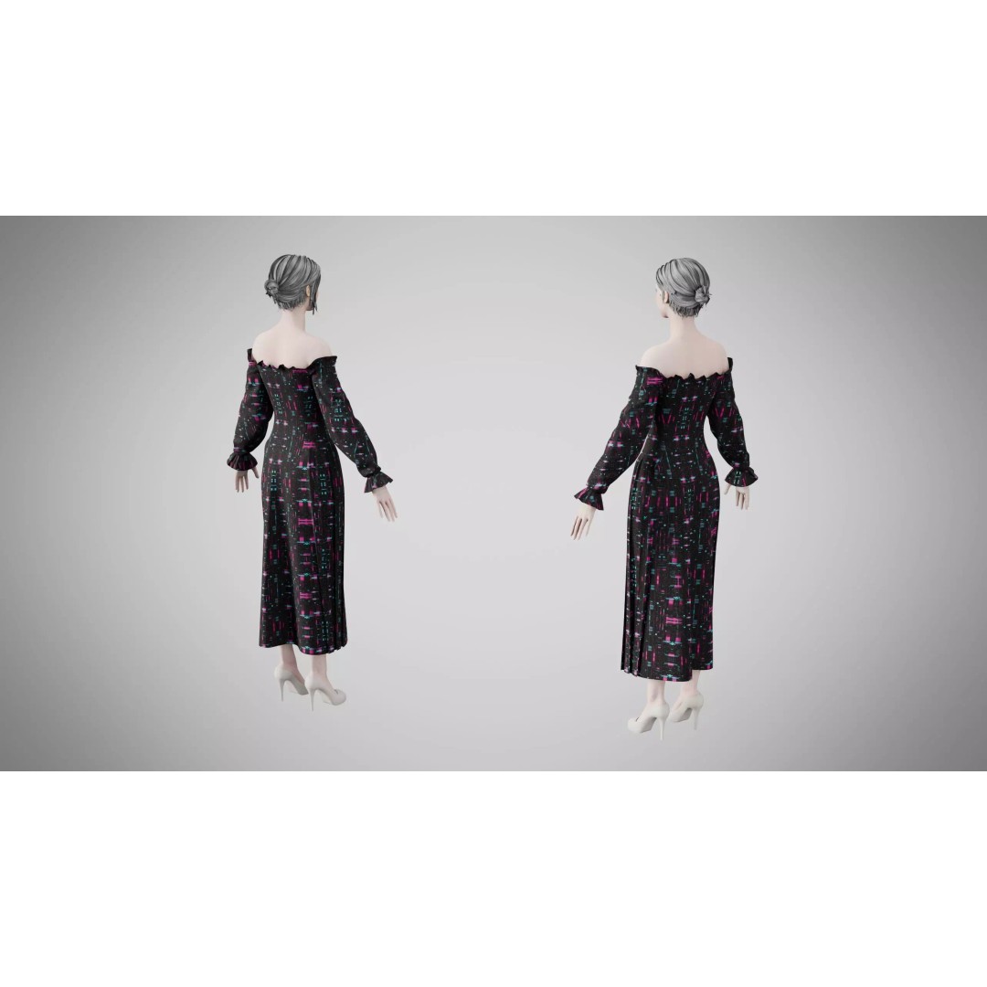 Dress 3D Model – Neon Glitch Style, Low Poly Game Asset, FBX - View 11