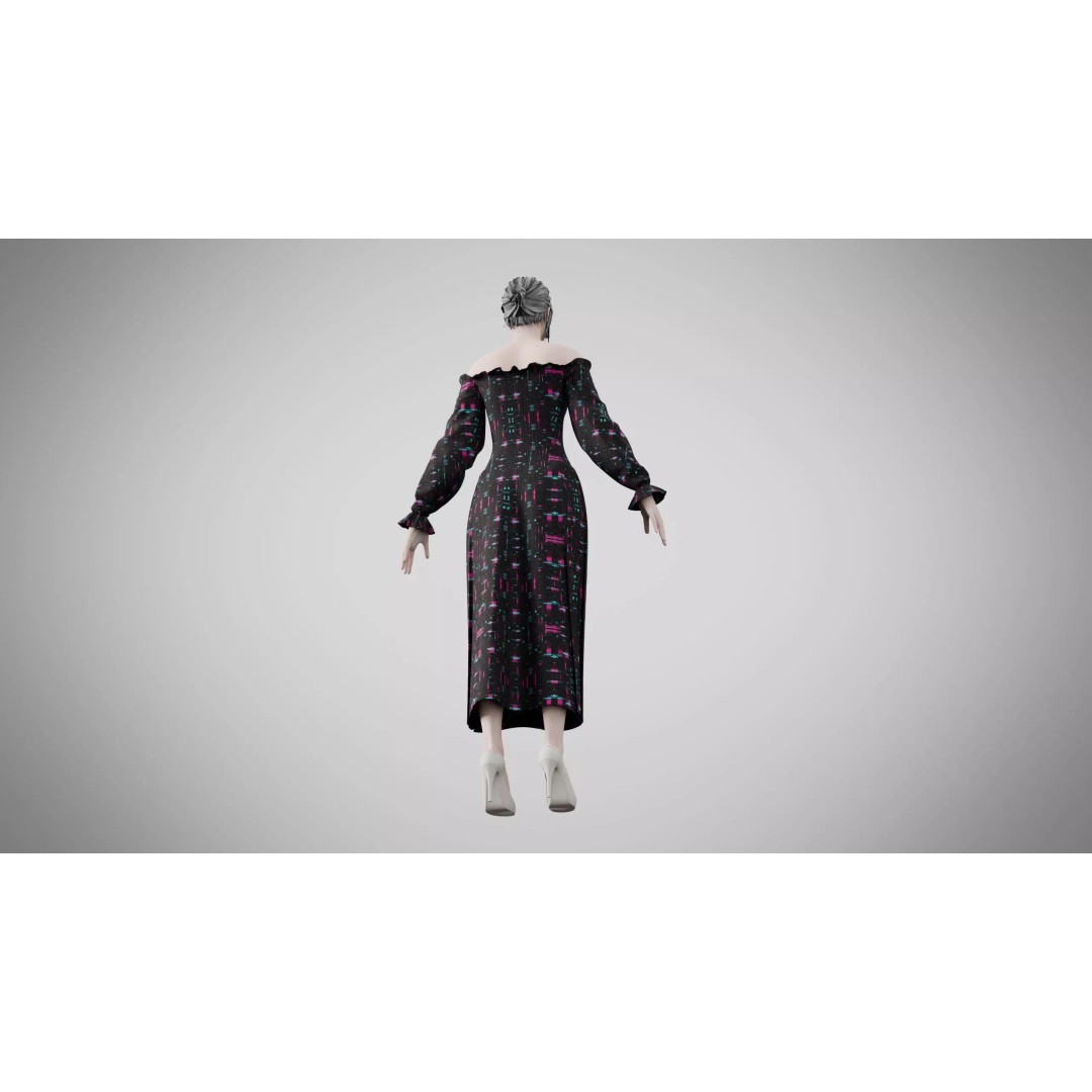 Dress 3D Model – Neon Glitch Style, Low Poly Game Asset, FBX - View 12