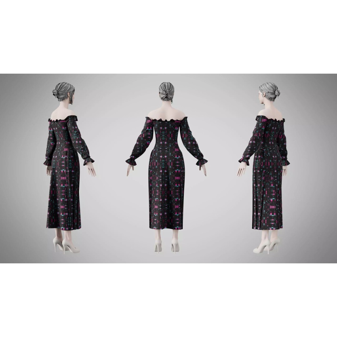 Dress 3D Model – Neon Glitch Style, Low Poly Game Asset, FBX - View 6