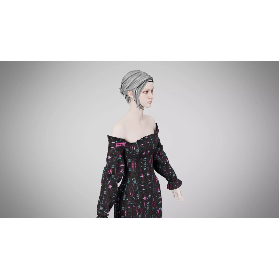 Dress 3D Model – Neon Glitch Style, Low Poly Game Asset, FBX - View 7