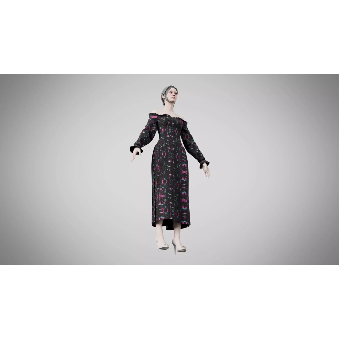 Dress 3D Model – Neon Glitch Style, Low Poly Game Asset, FBX - View 9