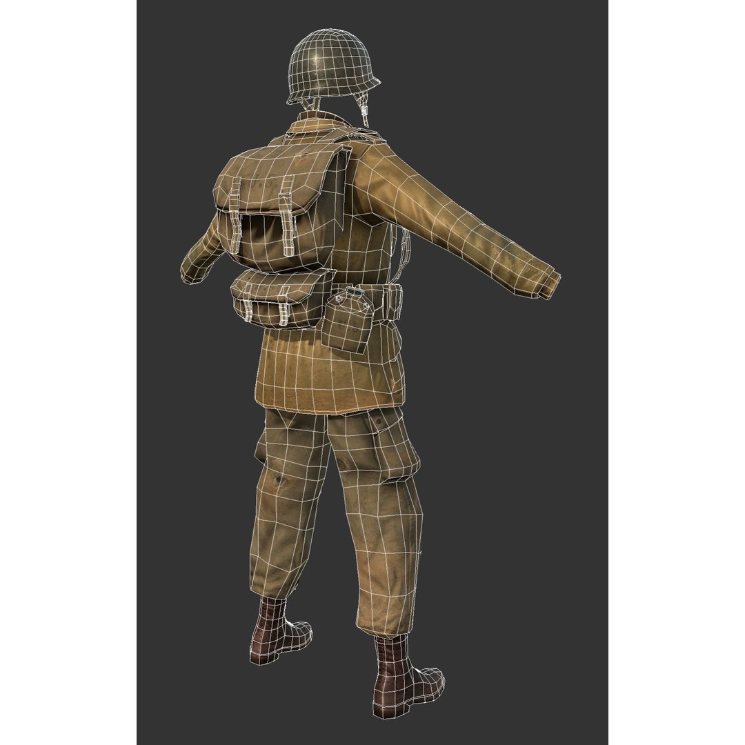 World War 2 American Soldier Uniform 3D Model – Low Poly PBR Asset, FBX