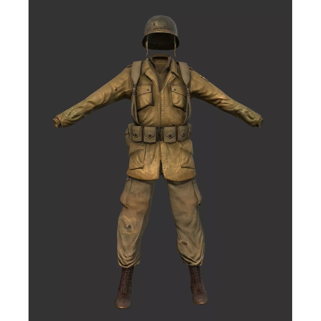 World War 2 American Soldier Uniform 3D Model – Low Poly PBR Asset, FBX - View 2