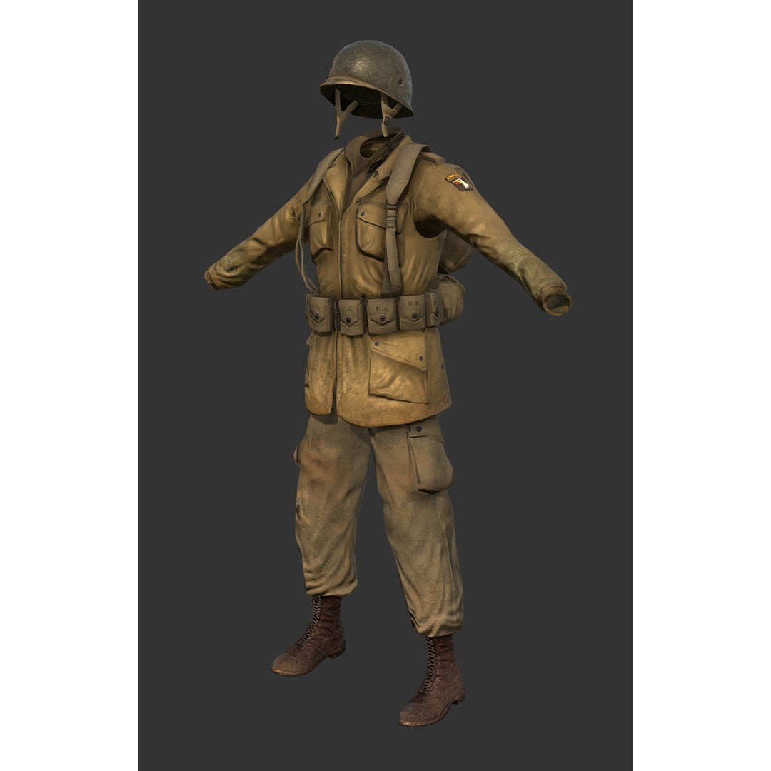 World War 2 American Soldier Uniform 3D Model – Low Poly PBR Asset, FBX - View 3