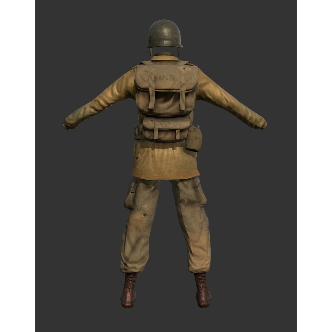 World War 2 American Soldier Uniform 3D Model – Low Poly PBR Asset, FBX - View 4
