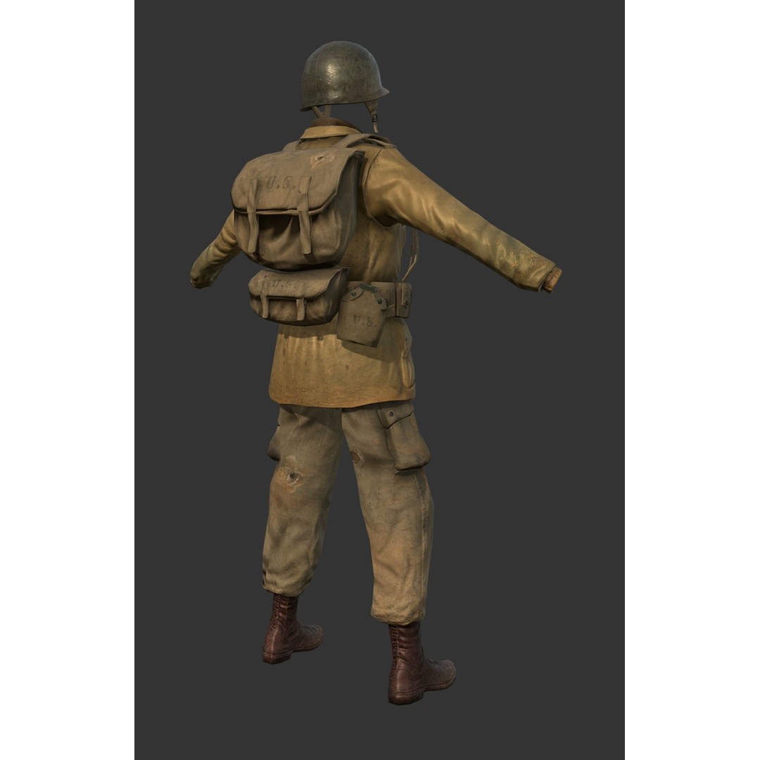 World War 2 American Soldier Uniform 3D Model – Low Poly PBR Asset, FBX - View 5