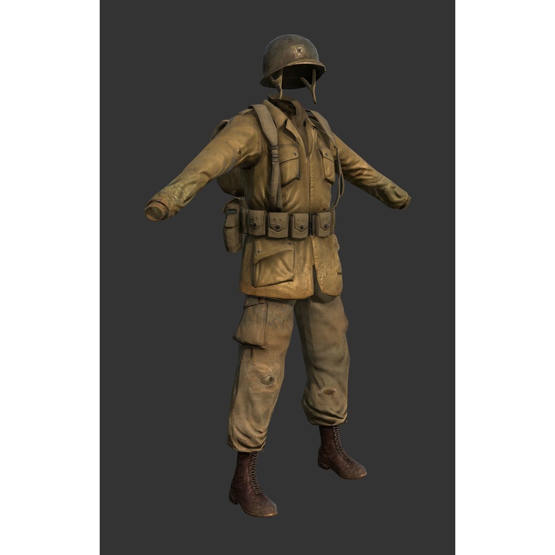 World War 2 American Soldier Uniform 3D Model – Low Poly PBR Asset, FBX - View 6
