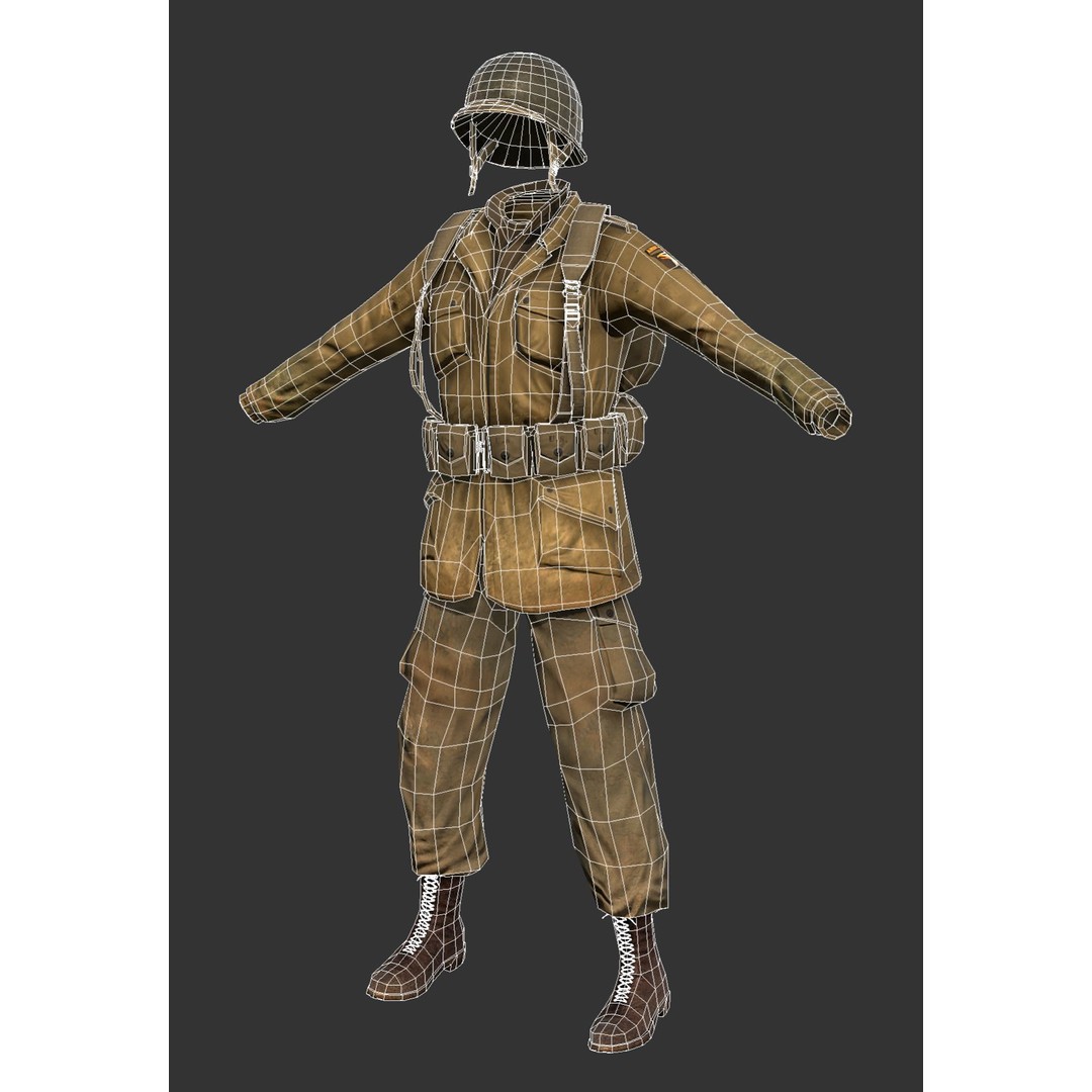 World War 2 American Soldier Uniform 3D Model – Low Poly PBR Asset, FBX - View 7