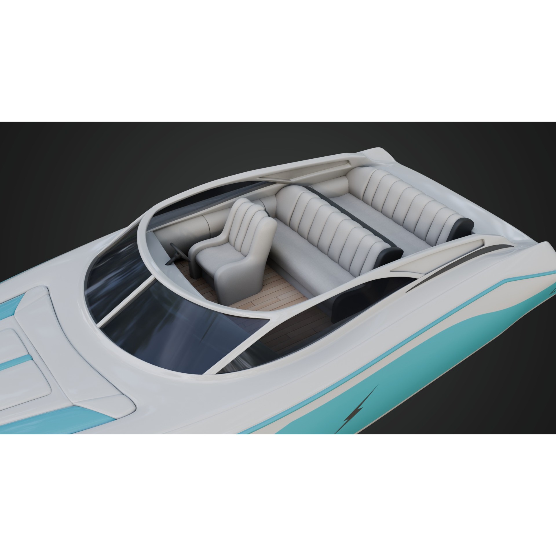 Speed Boat with Blue Accents - Game-Ready 3D Model - View 10