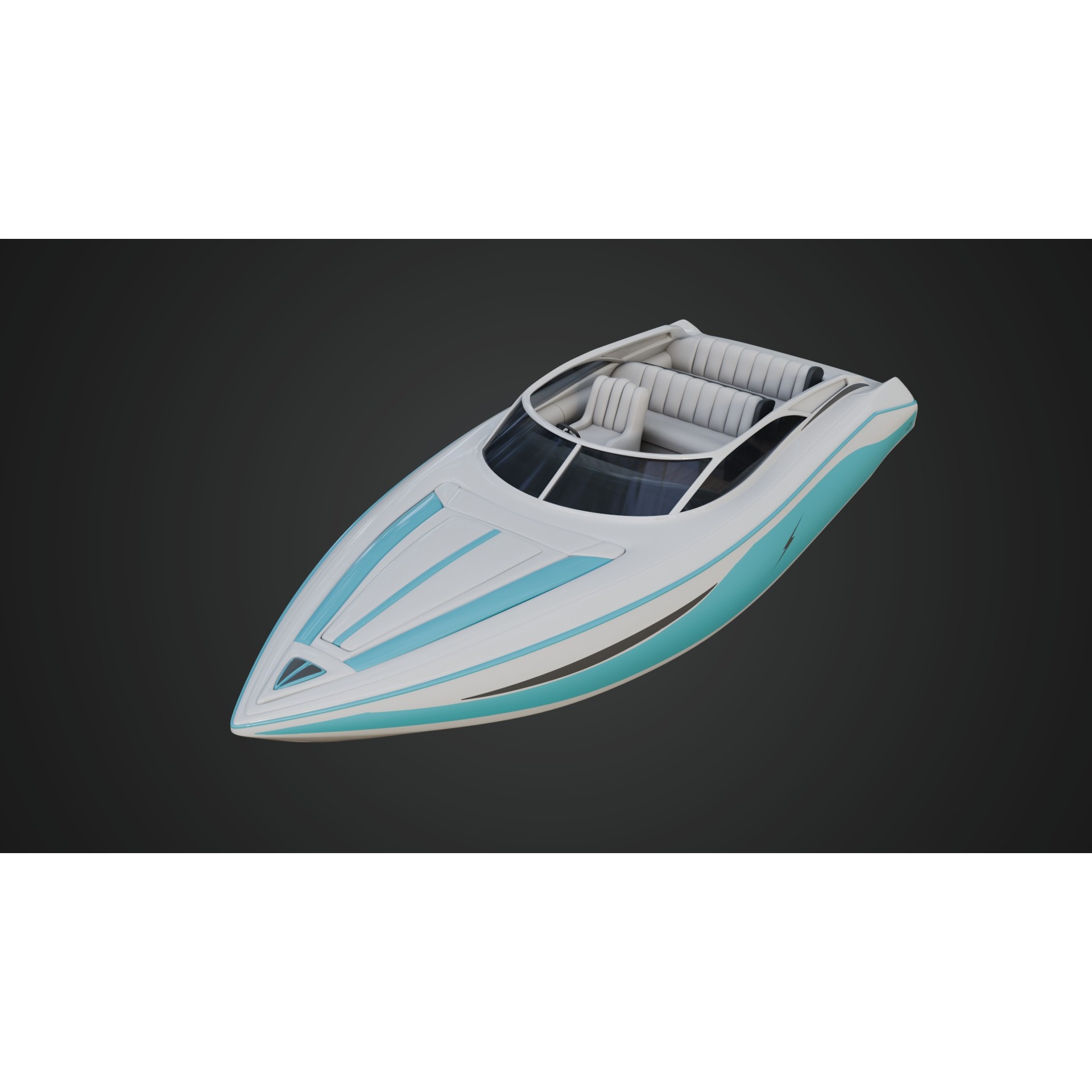 Speed Boat with Blue Accents - Game-Ready 3D Model - View 3
