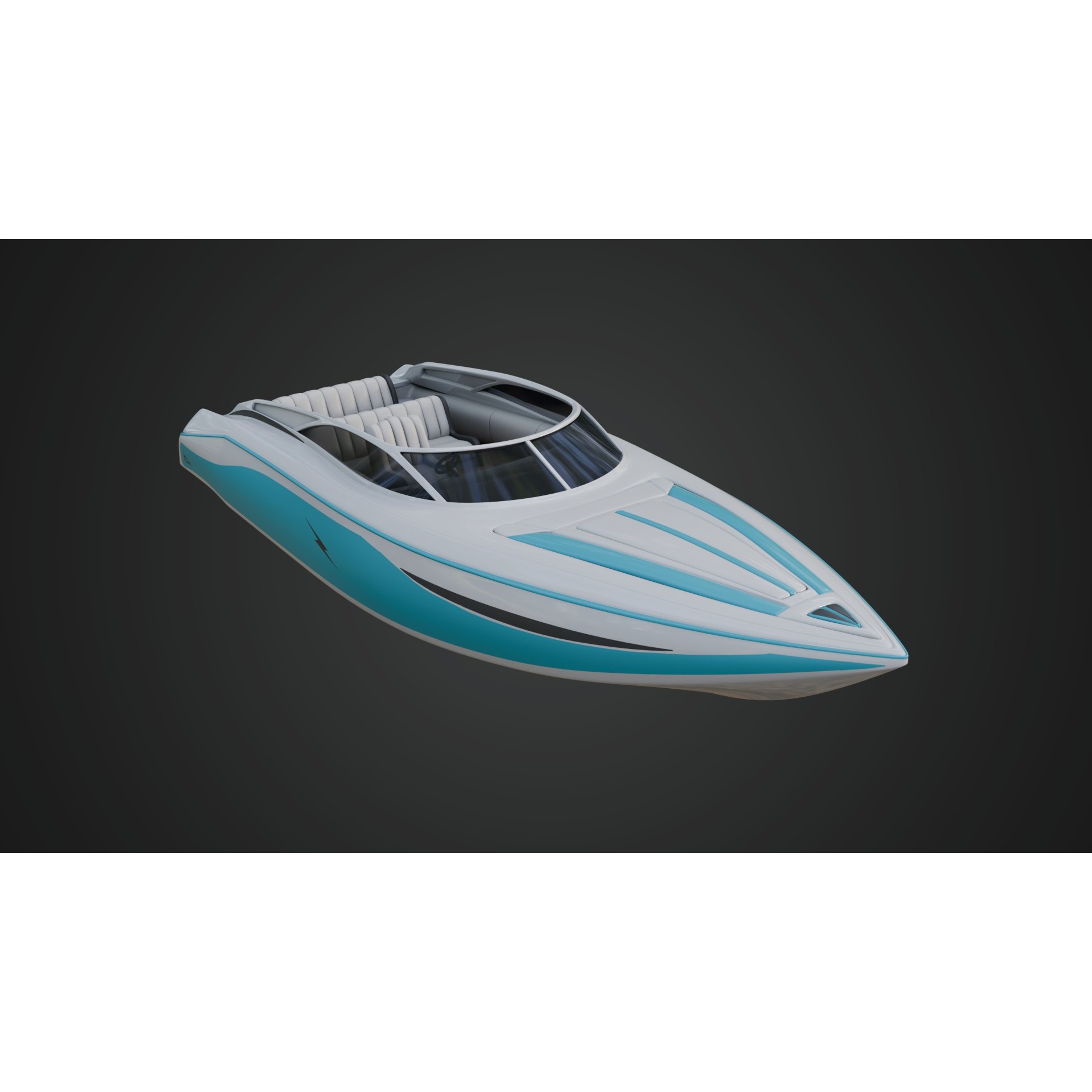 Speed Boat with Blue Accents - Game-Ready 3D Model - View 4