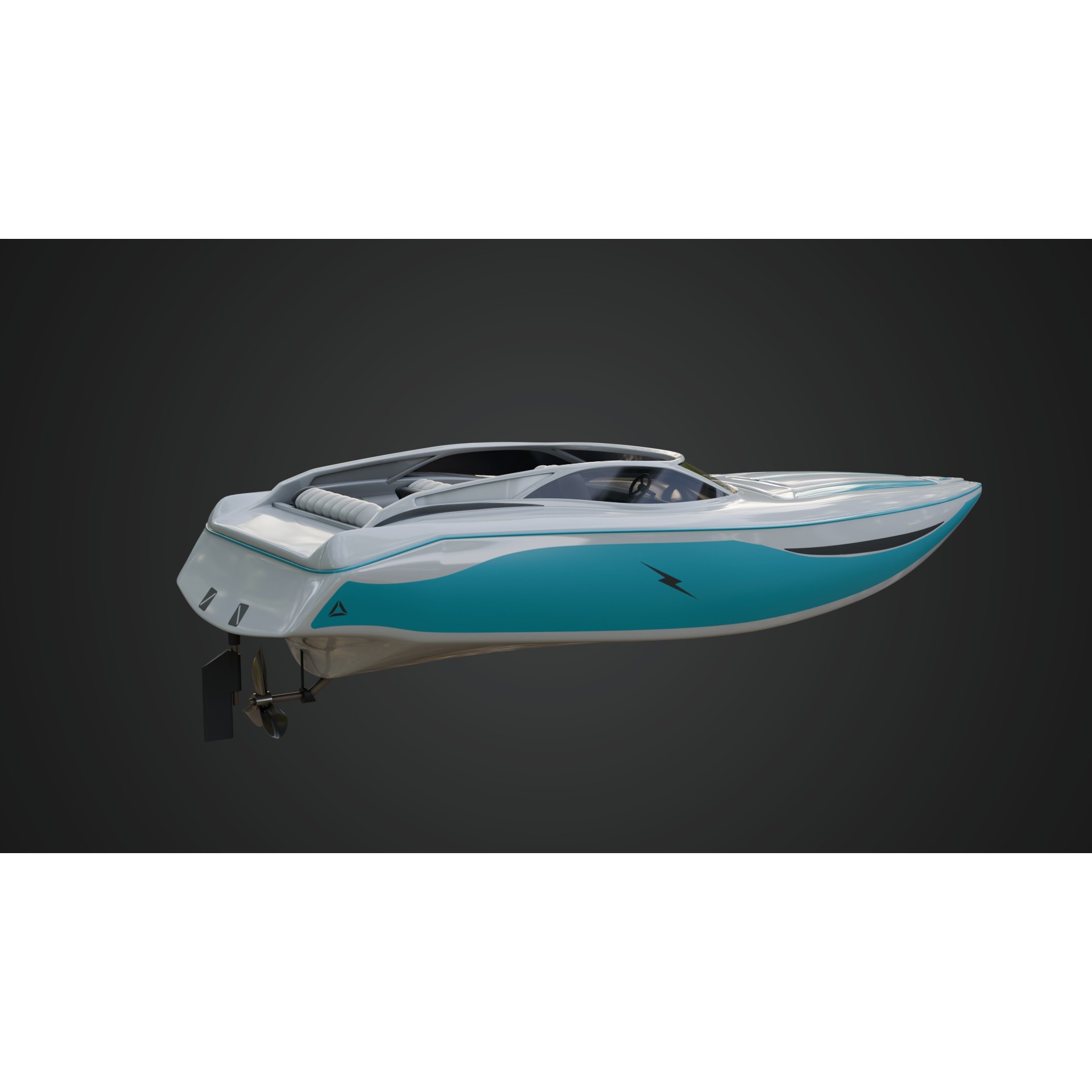 Speed Boat with Blue Accents - Game-Ready 3D Model - View 5
