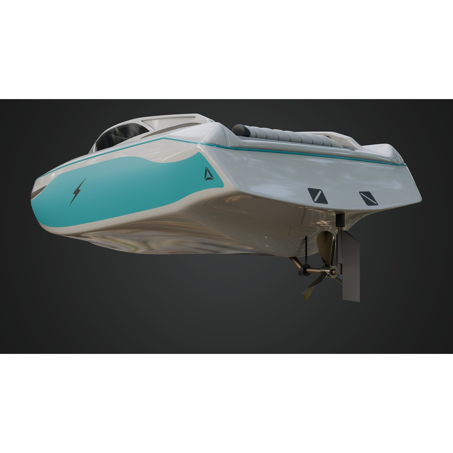 Speed Boat with Blue Accents - Game-Ready 3D Model - View 9