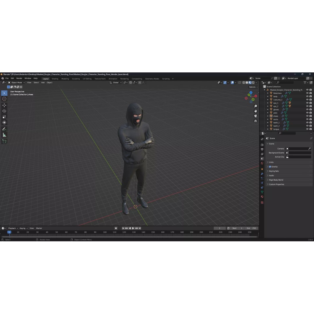 Masked Burglar Character 3D Model – High Poly Game Asset, PBR - View 18