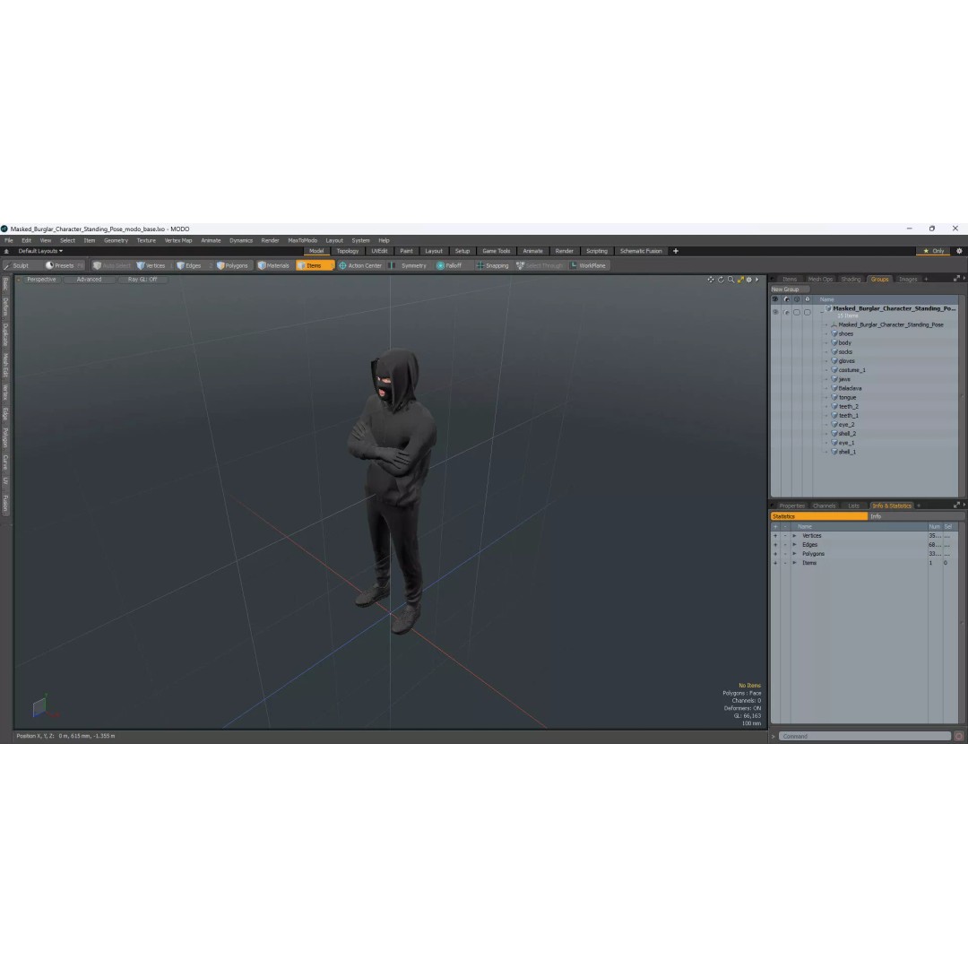 Masked Burglar Character 3D Model – High Poly Game Asset, PBR - View 19