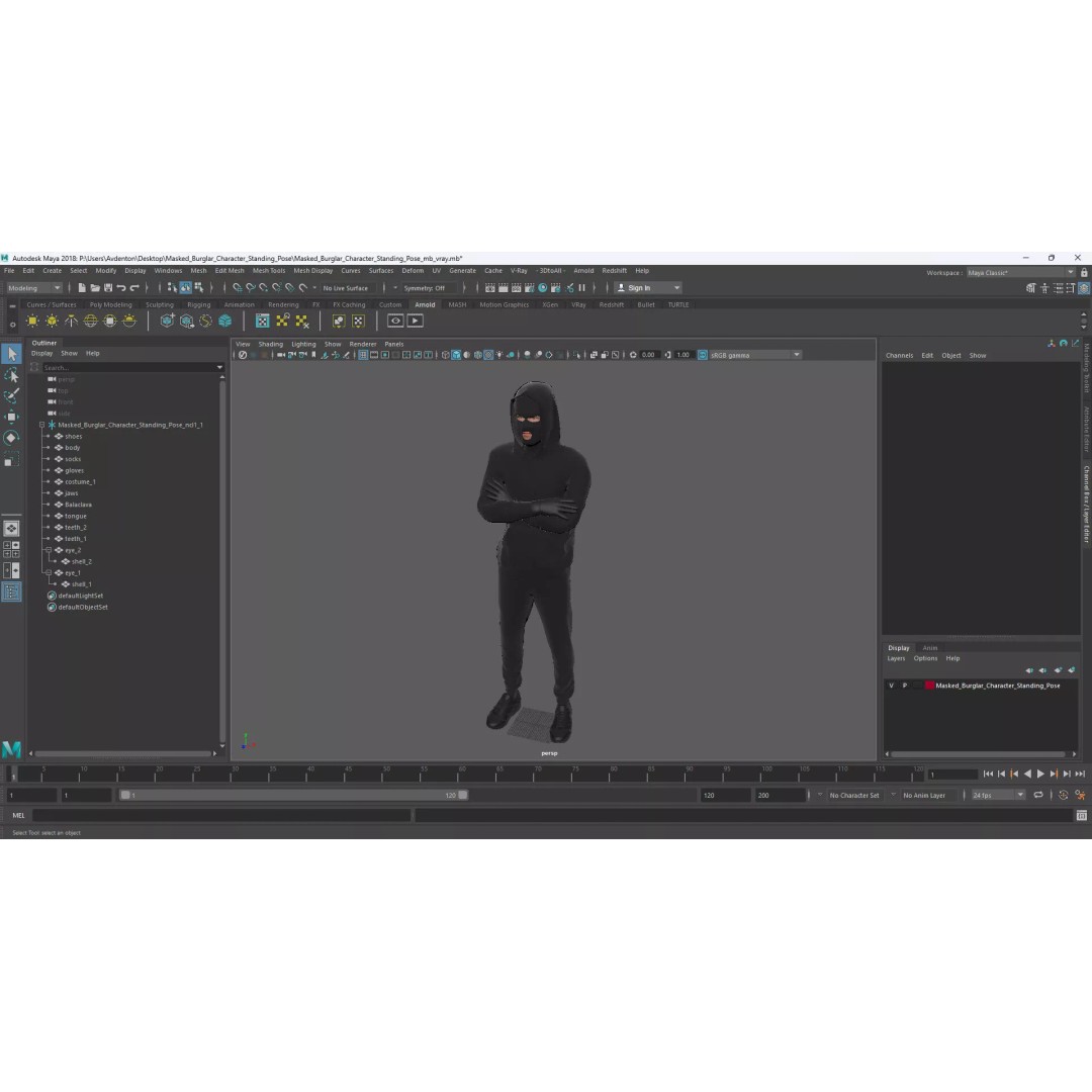 Masked Burglar Character 3D Model – High Poly Game Asset, PBR - View 20
