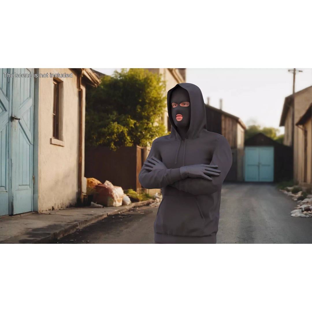 Masked Burglar Character 3D Model – High Poly Game Asset, PBR - View 4