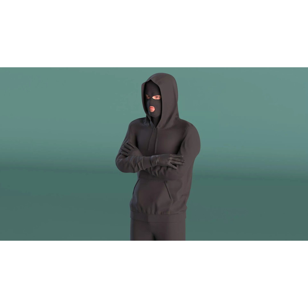 Masked Burglar Character 3D Model – High Poly Game Asset, PBR - View 6