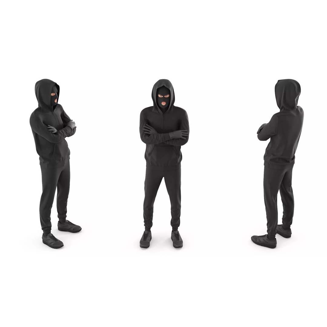Masked Burglar Character 3D Model – High Poly Game Asset, PBR - View 8
