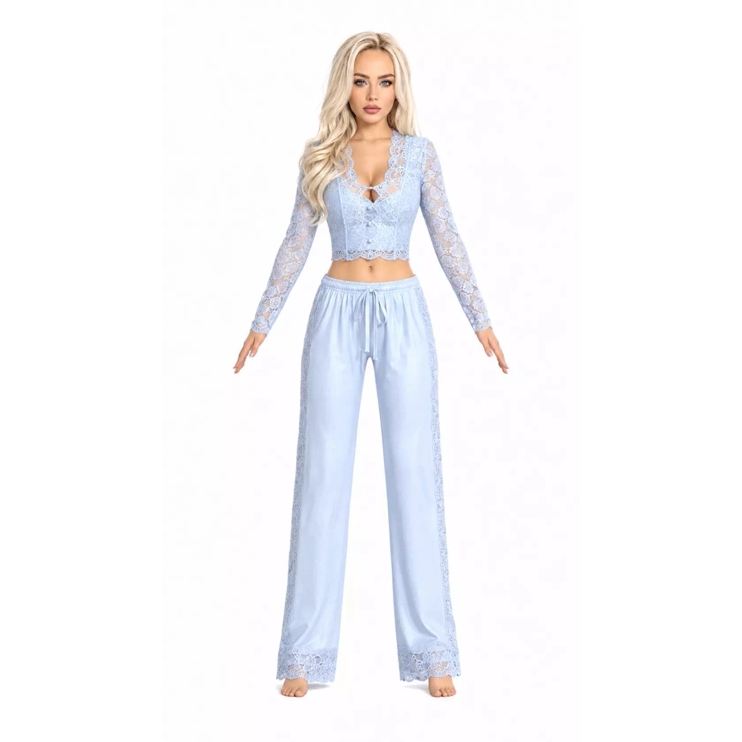 Platinum Blonde Female Character 3D Model – Elegant Blue Lace Loungewear, Game Ready