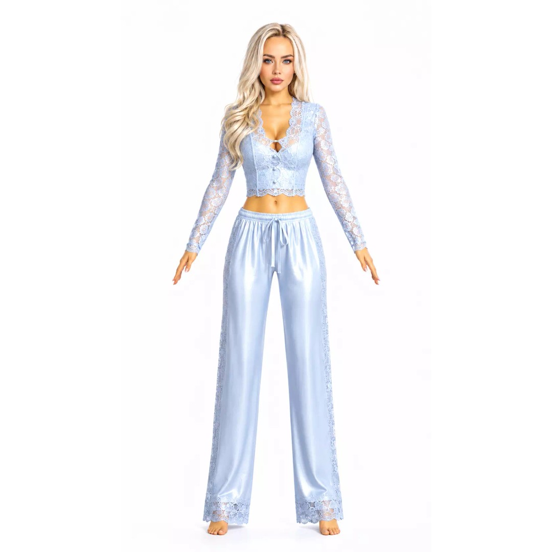Platinum Blonde Female Character 3D Model – Elegant Blue Lace Loungewear, Game Ready - View 10