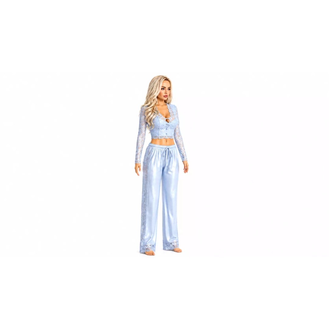 Platinum Blonde Female Character 3D Model – Elegant Blue Lace Loungewear, Game Ready - View 4