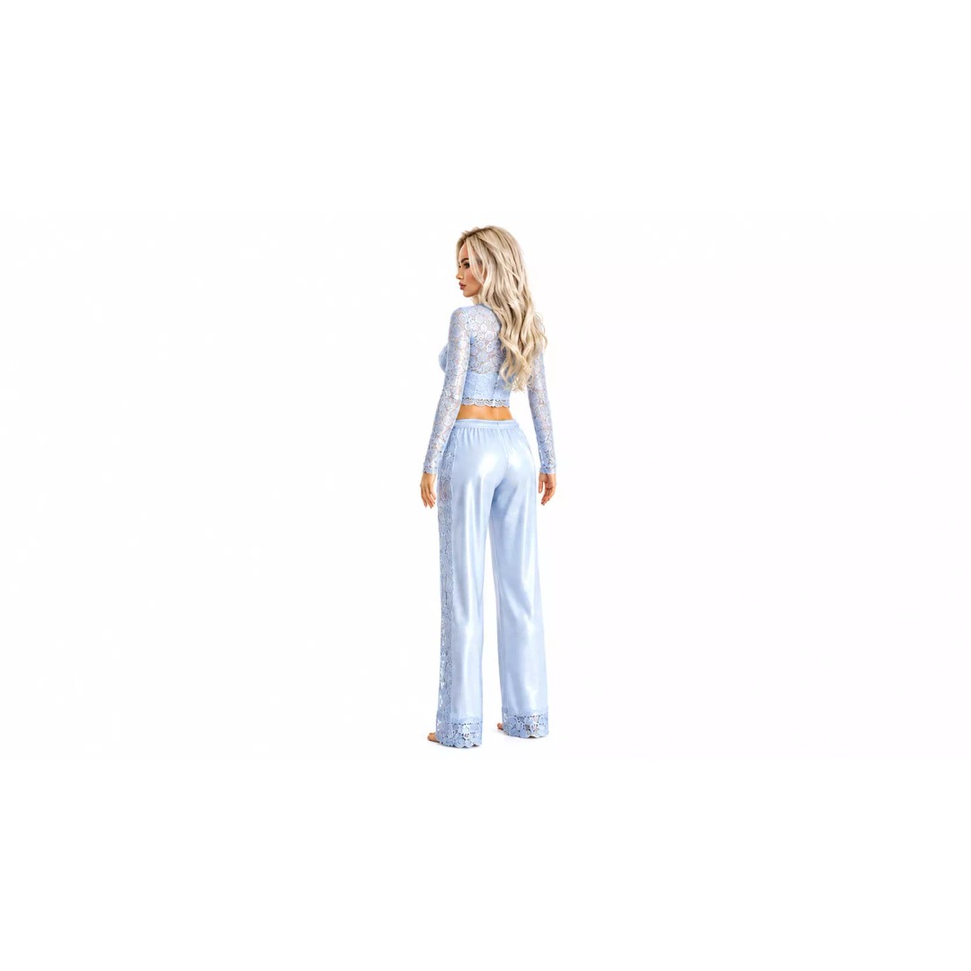 Platinum Blonde Female Character 3D Model – Elegant Blue Lace Loungewear, Game Ready - View 6