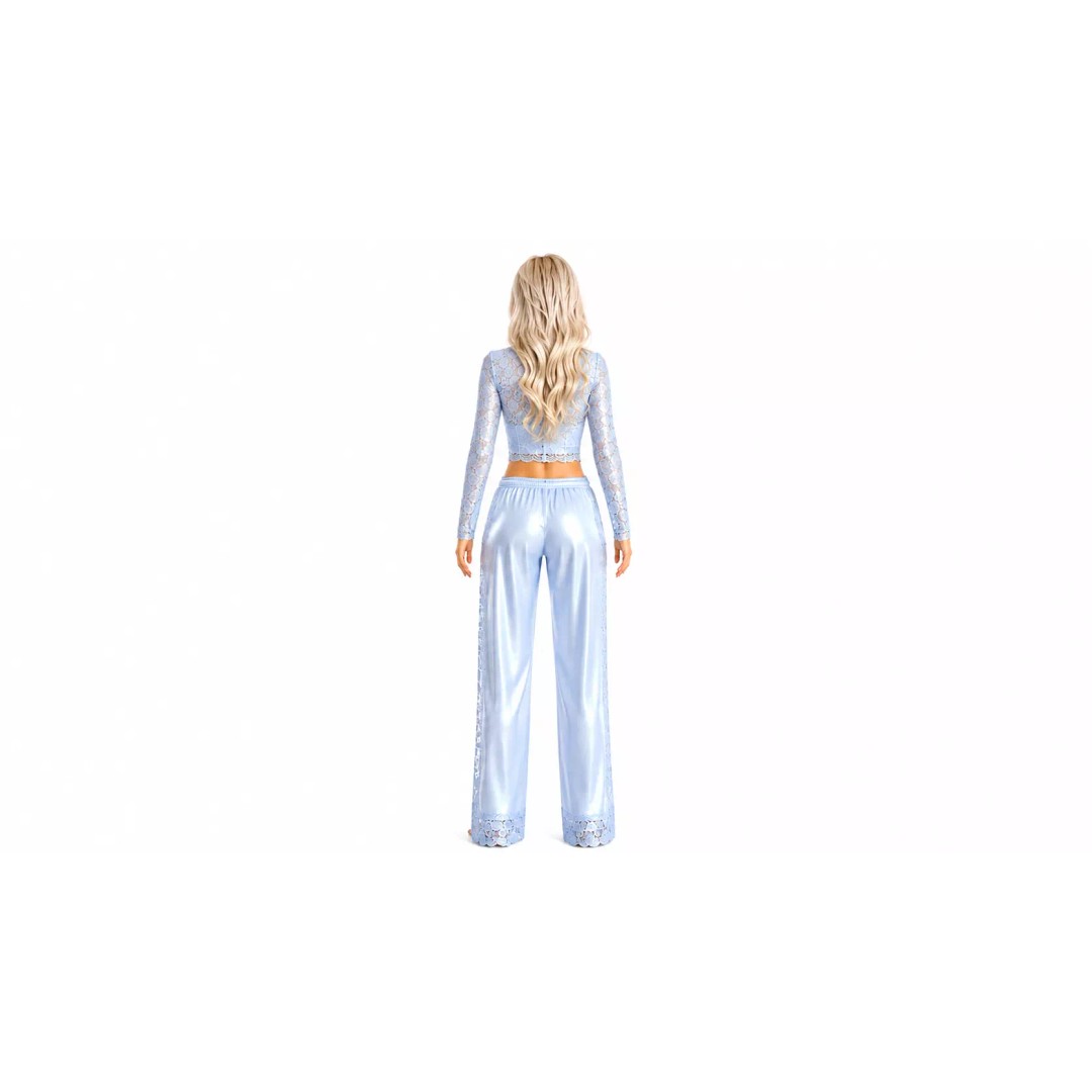 Platinum Blonde Female Character 3D Model – Elegant Blue Lace Loungewear, Game Ready - View 7
