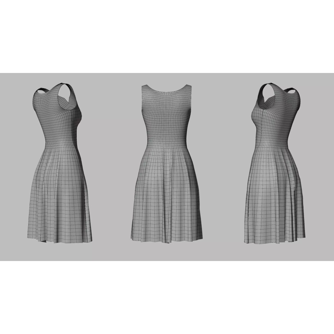 Dress 3D Model – Low Poly Platinum Emboss Weave, FBX - View 11