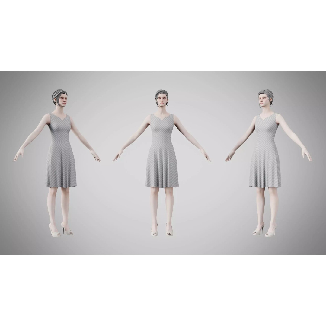 Dress 3D Model – Low Poly Platinum Emboss Weave, FBX - View 2