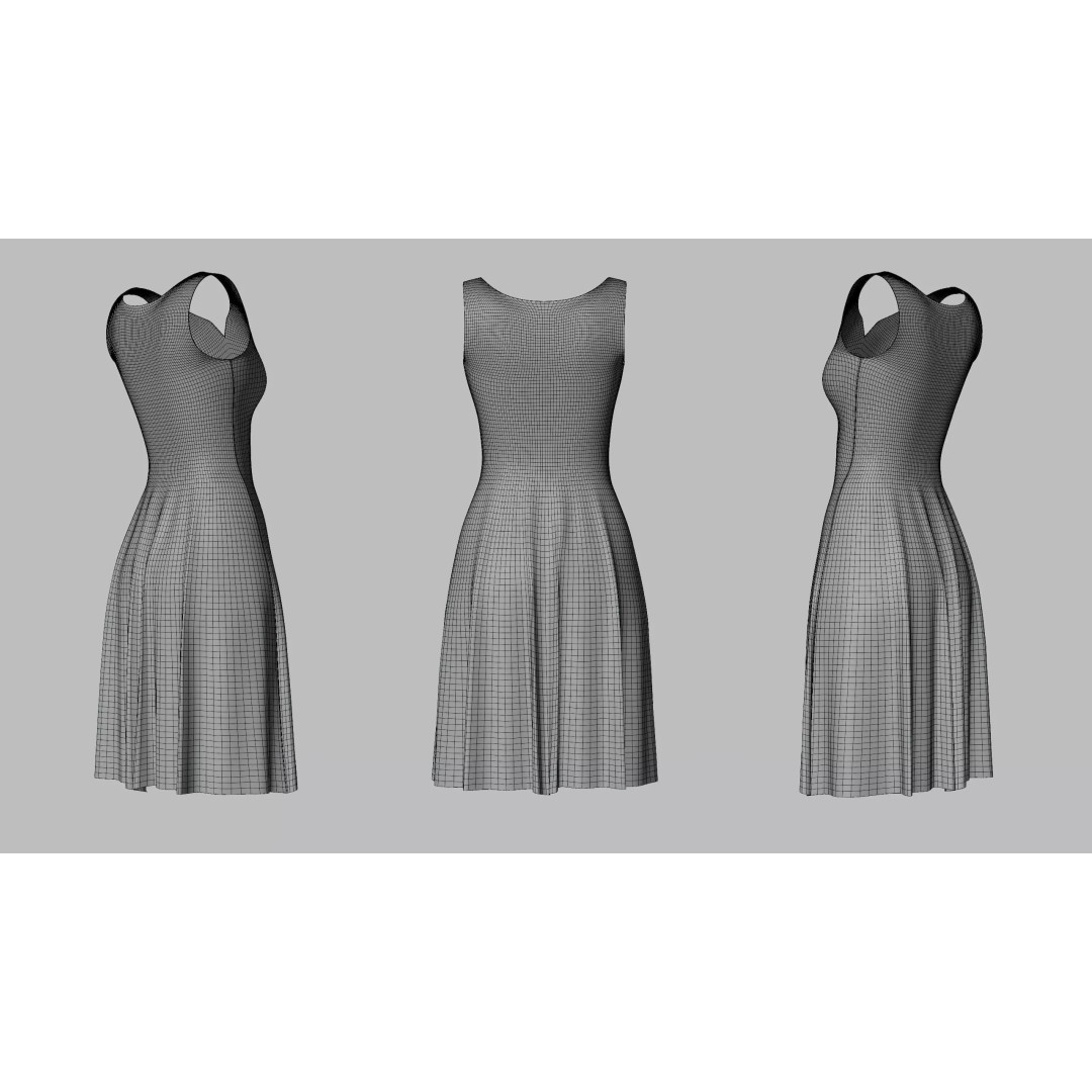 Dress 3D Model – Low Poly Platinum Emboss Weave, FBX - View 3