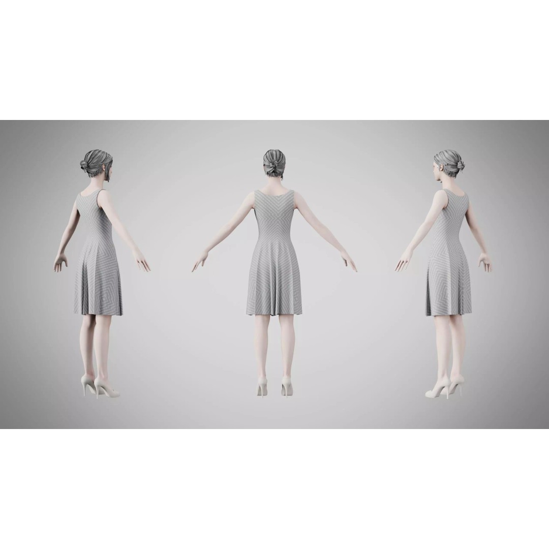 Dress 3D Model – Low Poly Platinum Emboss Weave, FBX - View 4