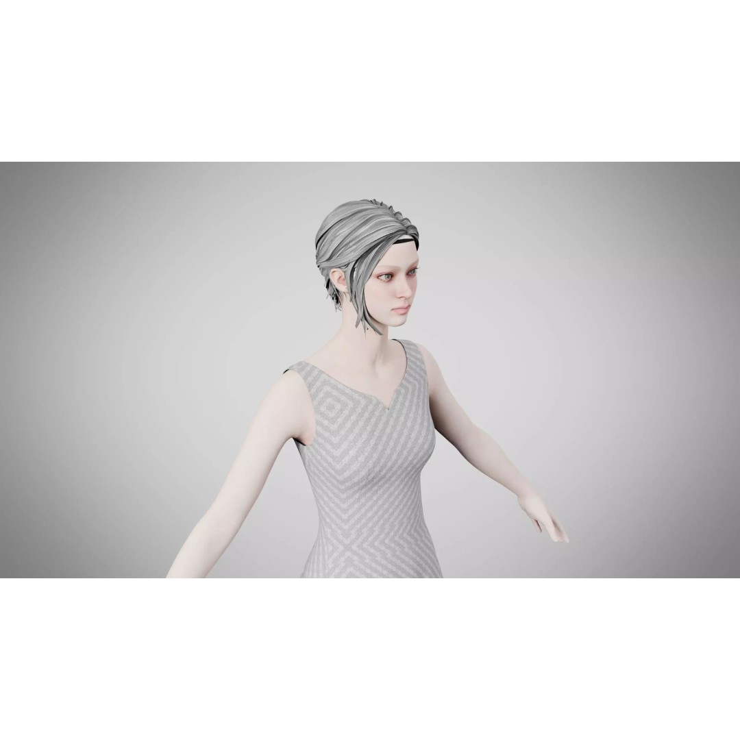 Dress 3D Model – Low Poly Platinum Emboss Weave, FBX - View 5