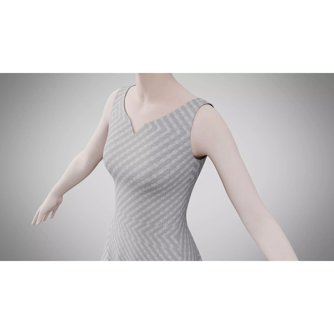Dress 3D Model – Low Poly Platinum Emboss Weave, FBX - View 6