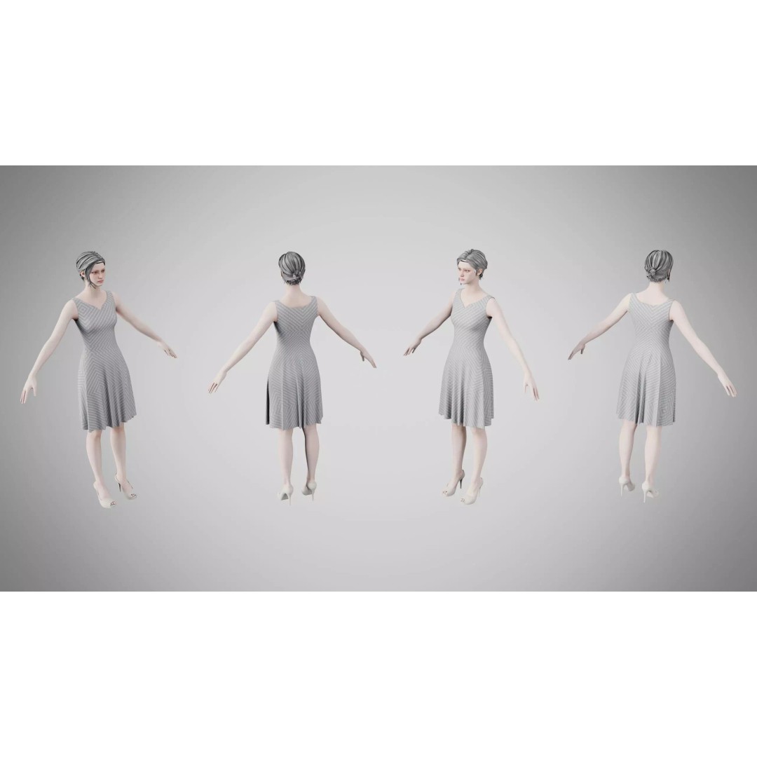 Dress 3D Model – Low Poly Platinum Emboss Weave, FBX - View 7