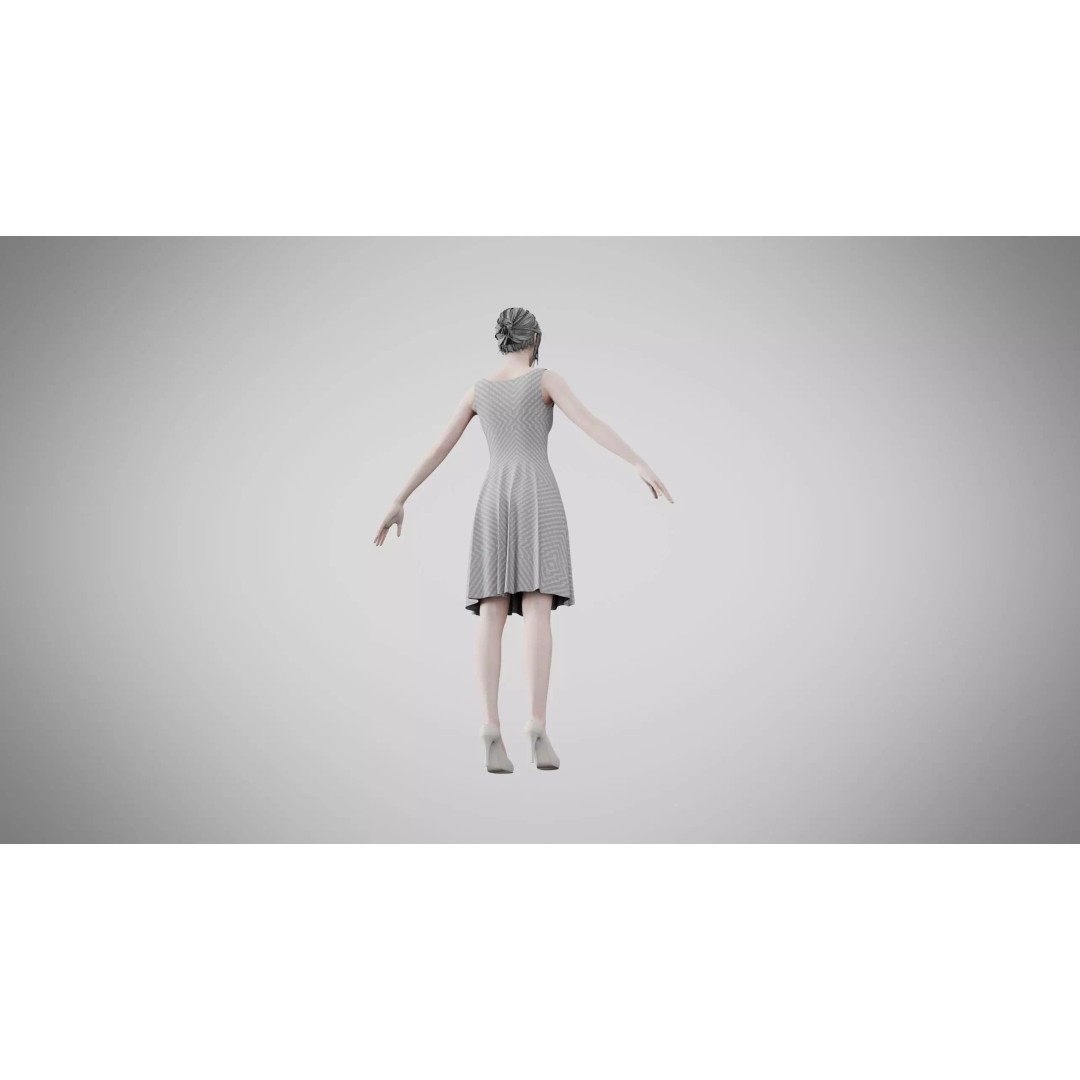Dress 3D Model – Low Poly Platinum Emboss Weave, FBX - View 8