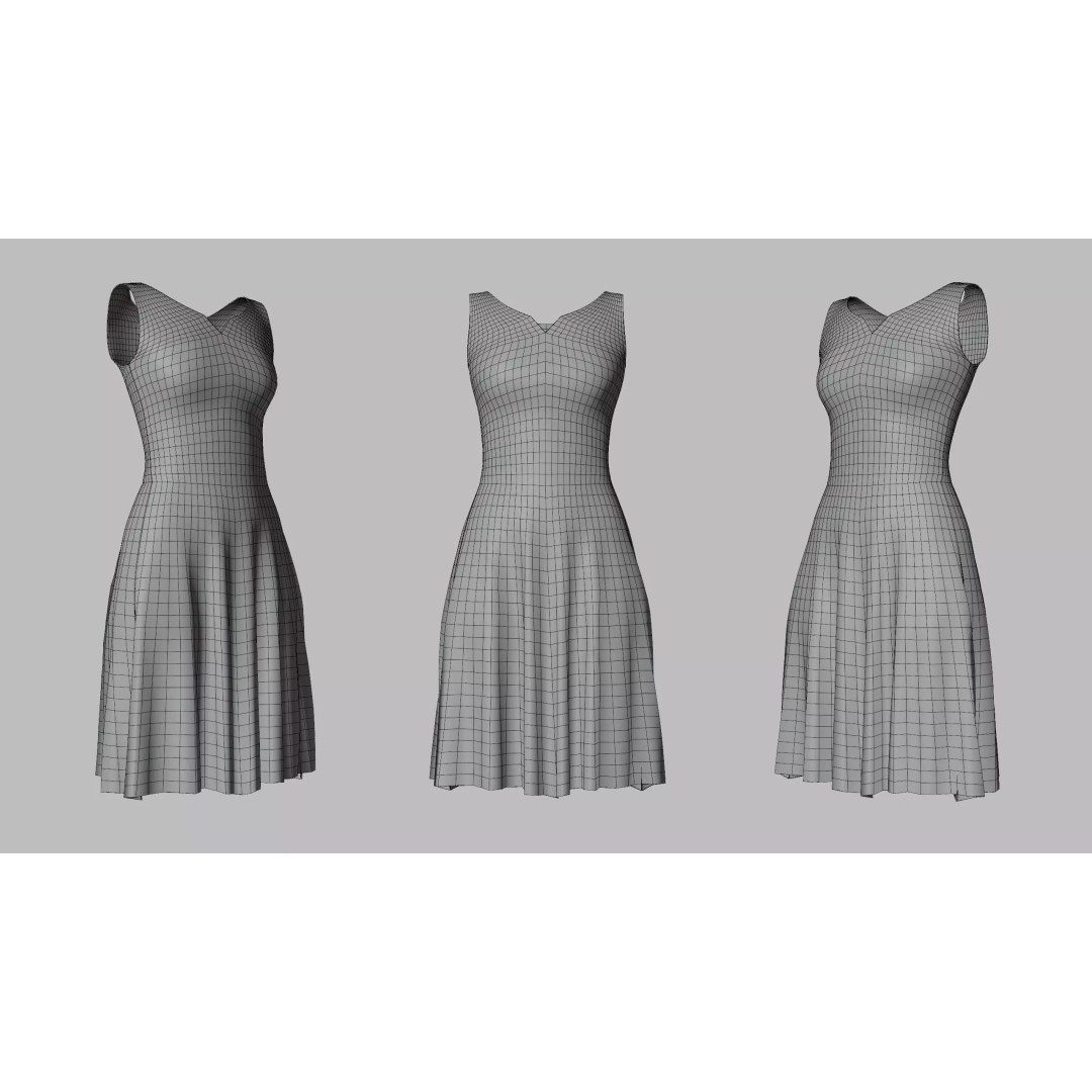 Dress 3D Model – Low Poly Platinum Emboss Weave, FBX - View 9
