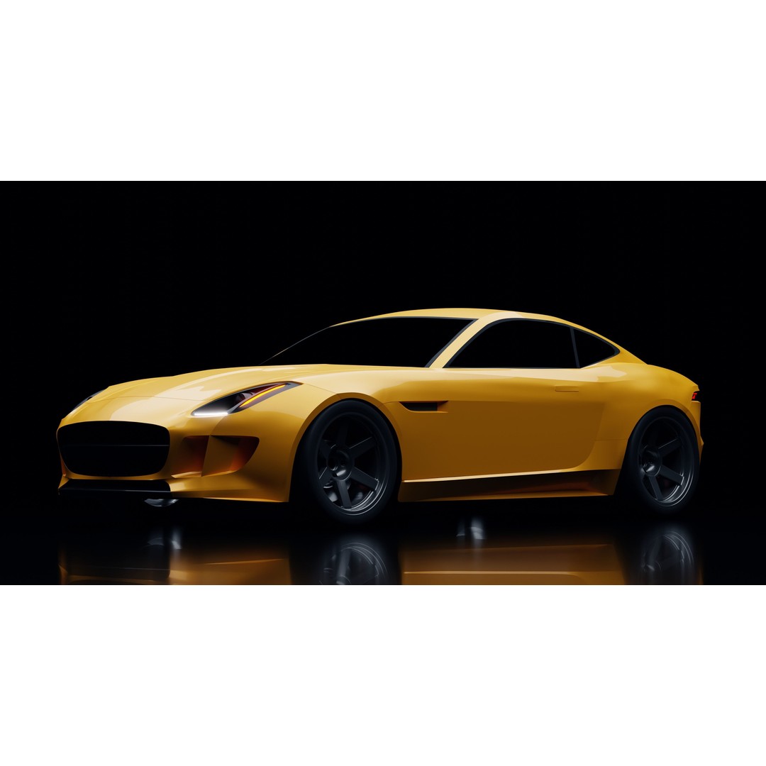 Jaguar F-Type Coupe 3D Model – Low Poly Game Asset, FBX, OBJ - View 3