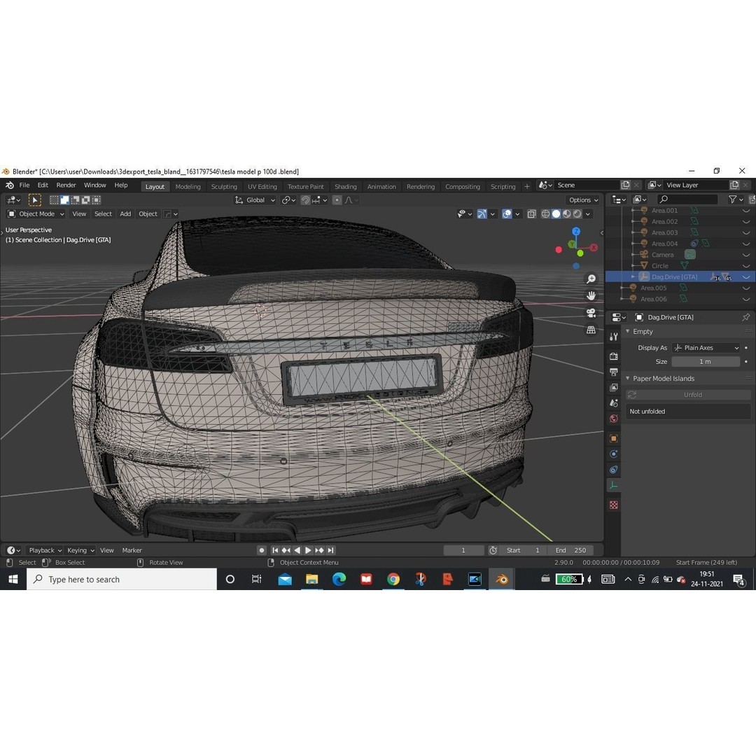 Tesla Model S 3D Model – Low Poly Rigged Game Asset, FBX, OBJ