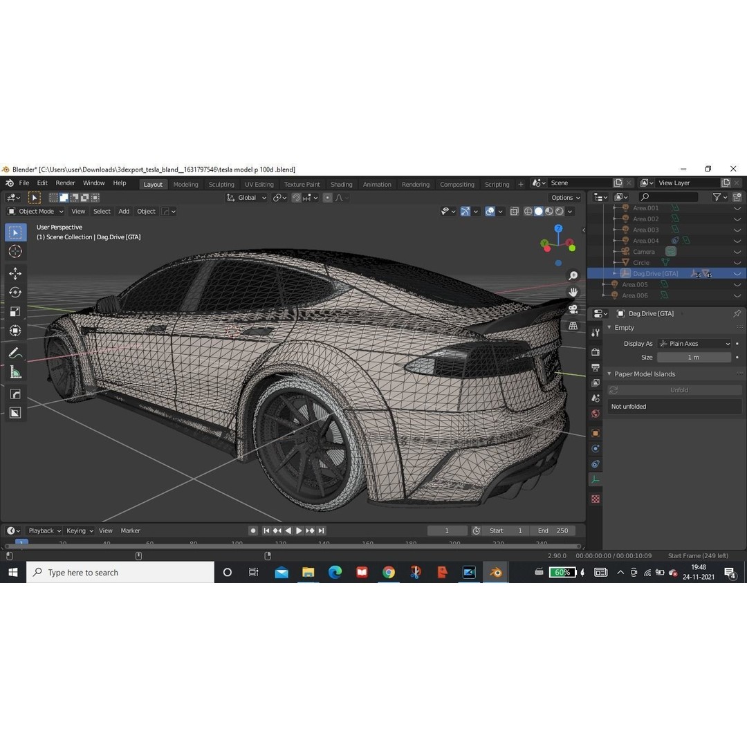 Tesla Model S 3D Model – Low Poly Rigged Game Asset, FBX, OBJ - View 11