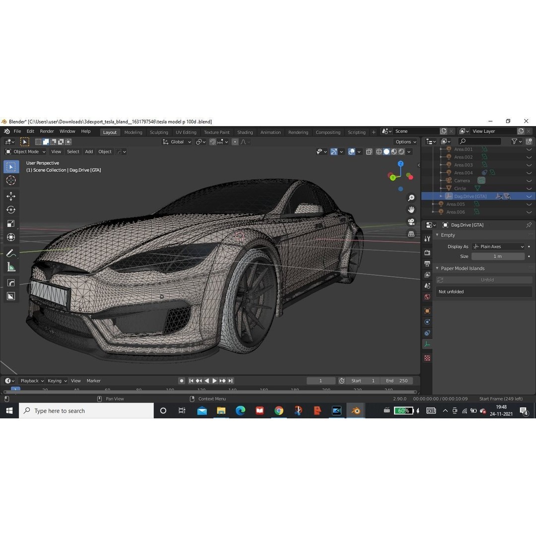 Tesla Model S 3D Model – Low Poly Rigged Game Asset, FBX, OBJ - View 12
